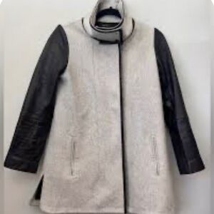 Club Monaco Black and Light Gray Leather and Italian wool  Coat